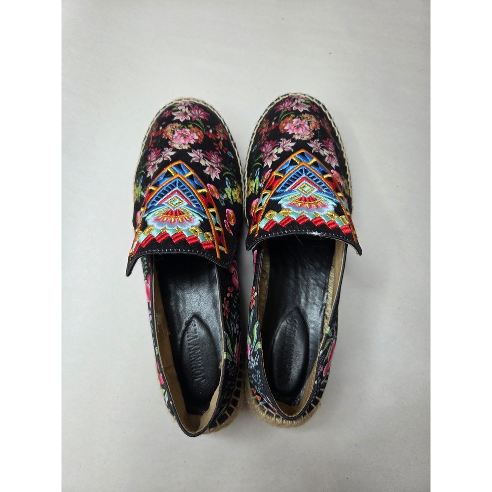 Johnny Was Black Leopard Floral Embroidered Platform Espadrille Shoes Size 9.5 - Picture 9 of 12